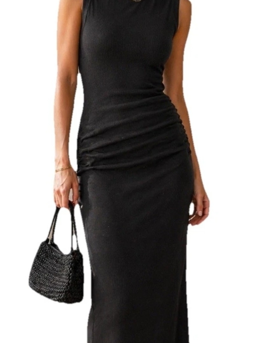 Michael Stars Sleeveless Ruched Bodycon Maxi Dress - Charcoal Grey